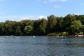 People go boating in the natural-historical park `Kuzminki-Lublino` Royalty Free Stock Photo