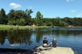 People are resting in the natural-historical park `Kuzminki-Lublino`. Royalty Free Stock Photo