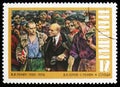 Lenin visited Workers, Painting by W. A. Serov, 50th Death of Lenin serie, circa 1974