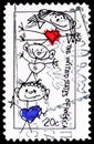 Postage stamp printed in United States shows Cartoon Family, Family Unity serie, circa 1984