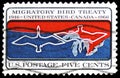 Postage stamp printed in USA shows Migratory Birds over Canada US Border, Migratory Birds Treaty Issue serie, circa 1966