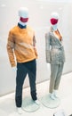 Moscow, Russia - August 15, 2020: red masked mannequins in mall showcase. Concept of lifestyle in 2020