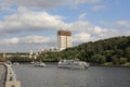 Moscow, Russia - August 07, 2019: River pleasure boats on the Moscow River on a bright sunny day