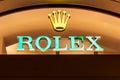 MOSCOW, RUSSIA - AUGUST 10, 2021: Rolex brand retail shop logo signboard on the storefront in the shopping mall. Royalty Free Stock Photo