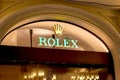 MOSCOW, RUSSIA - AUGUST 10, 2021: Rolex brand retail shop logo signboard on the storefront in the shopping mall. Royalty Free Stock Photo