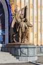 Moscow, Russia - August 01, 2018: Sculptural group near entrance to the pavilion Ukrainian SSR on Exhibition of Achievements of Na