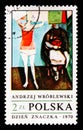 Woman hanging up laundry, by Andrzej Wroblewski, Paintings serie, circa 1970