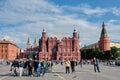 MOSCOW, RUSSIA - AUGUST, 2019: Tourists visiting The State Historical Museum of Russia on Red Square in Moscow Royalty Free Stock Photo