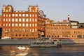 Moscow, Russia - August 25, 2022: view of Buildings of confectionery factory Red October on Bersenevskaya embankment and Royalty Free Stock Photo