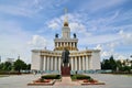 Moscow, Russia - august 25, 2020: View of the main pavilion and the monument to Lenin at VDNH Royalty Free Stock Photo