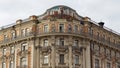 12-10-2019, Moscow, Russia. A beautiful fresco on the corner of the National Hotel in the city center. Ancient city architecture