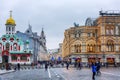 Moscow, Russia, 11/05/2019: A beautiful view of Gum with evening illumination Royalty Free Stock Photo