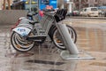 12-10-2019, Moscow, Russia. Bike rental, city bike rental. Automated bicycle rack, rent a transport