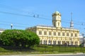 MOSCOW, RUSSIA. The building of the Leningrad station in sunny day. Komsomolskaya Square, 3