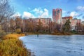 Moscow, Butovo district, new building, view from the window into the territory near the house, new houses, building Royalty Free Stock Photo