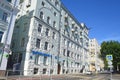 Moscow, Russia, August, 12, 2018. Chistoprudny Boulevard, fragment of profitable house of the Church of the Trinity on the Mud, at