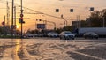 Cityscape of Moscow, the road after raining. Walking at falling season.