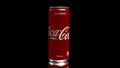 Moscow, Russia - 14 04 2020: Classic red tin can or jar with Coca cola rotate on black background. Nice footage of Royalty Free Stock Photo