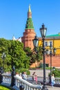 Corner Arsenal tower of the Moscow Kremlin and Alexander garden Royalty Free Stock Photo