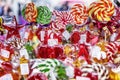 Moscow, Russia, 08/06/2019: A counter with bright colored candies. Close-up