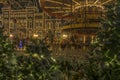Moscow, Russia 22 dec 2018. Christmas market on Red Square, carousel in the snowy night Royalty Free Stock Photo