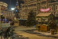 Moscow, Russia 22 dec 2018. Christmas market on red square, deserted town late at snowny night Royalty Free Stock Photo