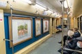 Moscow, Russia -26 Dec. 2021. Watercolor - name train with paintings in the Moscow metro