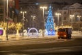 Moscow, Russia - December 7, 2022: Big Christmas tree. New Year decorations and Christmas atmosphere on a winter street in Moscow Royalty Free Stock Photo