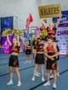 Moscow, Russia - December 22, 2019: Cheerleaders sports team perform a stunt action trick, well-coordinated teamwork