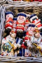 MOSCOW,RUSSIA - December 15, 2020: chritmas nutcrackers on the showcase. traditional Christmas market in the main department store