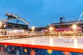 Moscow, Russia - December 15, 2021: Empty Winter skating rink on Christmas Fair at the Red Square