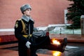 Hourly change of the Presidential guard of Russia at the Tomb of Unknown soldier and Eternal flame in Alexander garden near Kremli