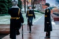 Hourly change of the Presidential guard of Russia at the Tomb of Unknown soldier and Eternal flame in Alexander garden near Kremli
