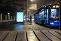 Bus traveling in Moscow at night