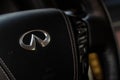 MOSCOW, RUSSIA - DECEMBER 11, 2021 Infiniti QX80 QX56 steering wheel close up view.