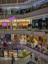 A large shopping center is decorated with New Year`s toys Royalty Free Stock Photo