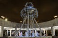 LED installations in the form of playing musicians in the fountain of the Moscow International House of Music. Royalty Free Stock Photo