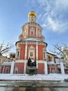 Moscow, Russia, December, 04, 2022. Monument to the Greek enlighteners brothers Ioannikiy and Sophroniy Likhuds in winter. Moscow.