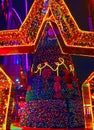 MOSCOW, RUSSIA - DECEMBER 2018: New Year 2019 and Christmas New Year`s decoration of a street in the form of a tunnel of stars