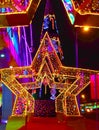MOSCOW, RUSSIA - DECEMBER 2018: New Year 2019 and Christmas New Year`s decoration of a street in the form of a tunnel of stars