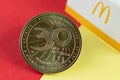 Coin issued McDonald`s Restaurant in honor of 30 years in Russia MacCoin Royalty Free Stock Photo