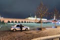 Moscow, Russia - December 30, 2020: Police guarding Red Square and the Kremlin on a cold winter night