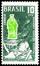 Postage stamp printed in Brazil shows Madonna and Diver, Paranagua Underwater Exploration, 250th Anniversary serie, circa 1968