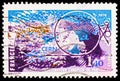 Postage stamp printed in France shows European Particle Accelerator CERN, Industry serie, circa 1976 Royalty Free Stock Photo