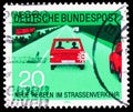 Postage stamp printed in Germany shows Operate the turn signal after overtaking, New Road Traffic Regulations 2nd series serie,
