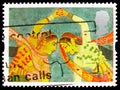 `Girls performing a Kathak Dance` Aurangzeb period, Greetings Stamps 1995 - Art serie, circa 1995 Royalty Free Stock Photo