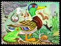 Postage stamp printed in United Kingdom shows Mallard and Frog, Greetings Stamps 1991 - Symbols of luck serie, circa 1991