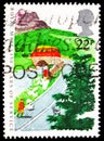 Postage stamp printed in United Kingdom shows Rural Postbus, 350th Anniversary of Royal Mail serie, circa 1985