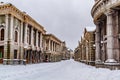 A replica of old houses on a city street on the territory of the museum of the Mosfilm film concern.. Moscow, Russia.