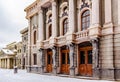 A replica of old houses on a city street on the territory of the museum of the Mosfilm film concern.. Moscow, Russia.